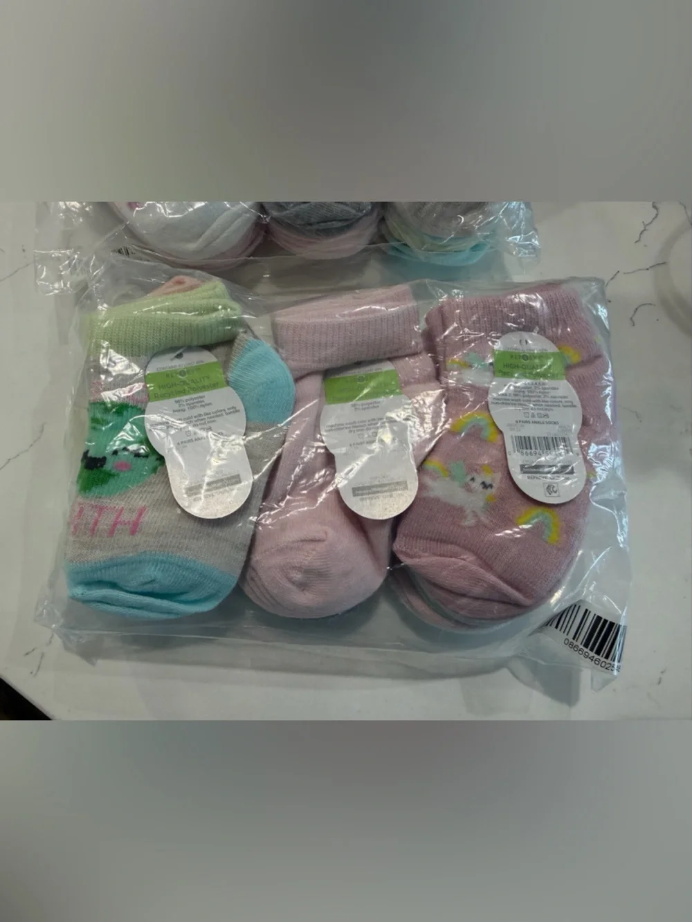 3-Pack Girls' Ankle Socks with Rainbow, Gray and Tree Designs